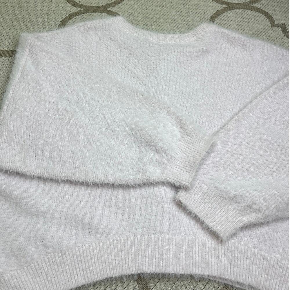 Anthropologie Flat White Eyelash Fuzzy Button Cardigan Sweater Cream Size Large - Picture 13 of 13